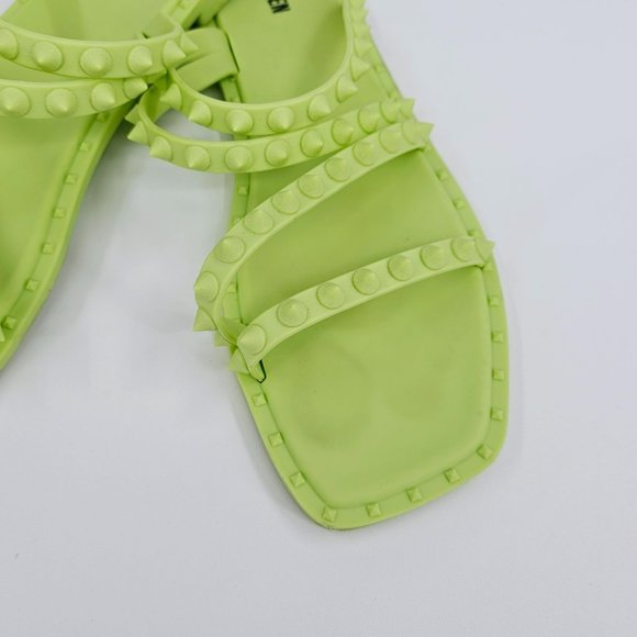 Steve Madden Selina Sandals 10 Lime Green Studded Jelly Square Toe Strappy Flats - Picture 7 of 14